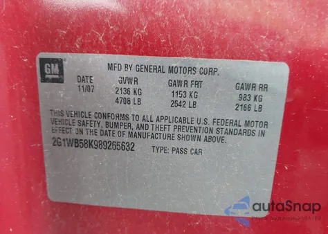 2008 Chevrolet Impala Ls из США, поврежденный, VIN 2G1WB58K989265632